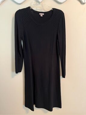 J. Jill  Black Long Sleeve Knit Dress with Crochet-Style Shoulder Detail Size M